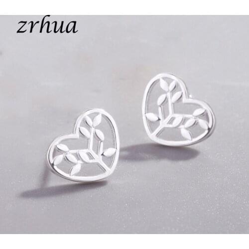 ZRHUA Popular Style Sterling Silver 925 High Quality Heart White Luxury Daily Wear Silver Earrings Stylish Hollow Leaf Type