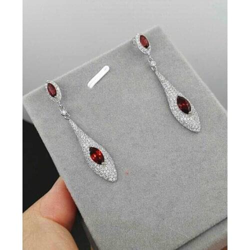 Natural red garnet stone drop earrings 925 silver Natural gemstone earring women Fashion water drop Earrings for party