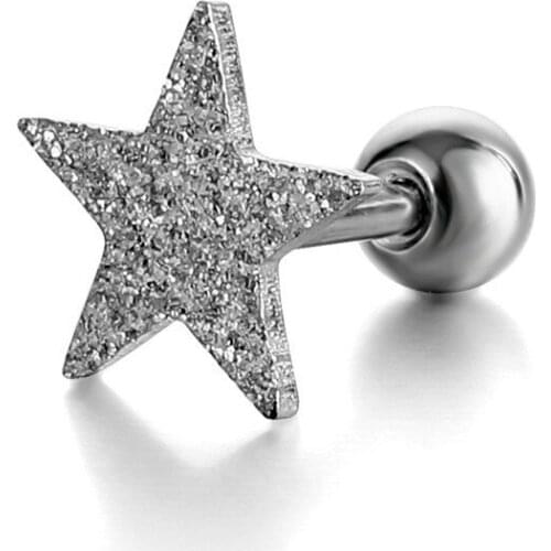 1Pcs New Fashion Simple Sand Pressure Personality Star Earrings Ear Bone Nails Titanium Steel Ear Jewelry Piercing