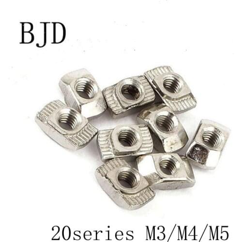 10Pcs 20 series M3/M4/M5 Nickel Plated T nut Hammer Head Fasten Nut for Aluminum Extrusion Profile 2020 series Slot Groove 6mm