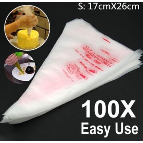 100 PCS Small Size Disposable Piping Bag Icing Fondant Cake Cream Decorating Pastry Tip Tool 17X 26CM