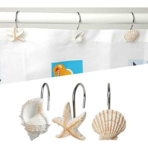 Ouneed 12pcs Seashell Shower curtain hooks bathroom decoration Window Hanging Holder Multifunction Organizer Hooks Drop Ship New