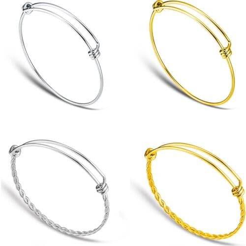 20pcs/lot 100% Stainless Steel DIY Charm Bangle 50-65mm Jewelry Finding Expandable Adjustable Wire Bangles Bracelet Wholesale