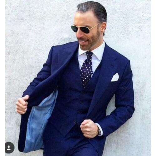2018 Tailored Navy Blue Suit Men Groom Tuxedo Wedding Suits for Men Slim Fit 3 Piece Formal Custom Prom Blazer Terno Masculino
