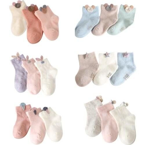 3 pairs/lot 0-7 Years Baby Toddler Cotton Socks Kids Boys Girl Spring Autumn Cute Short Cartoon Socks Newborn Ribbed Socks