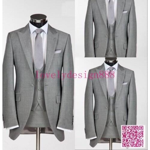 4 Pics New Style Mens Suit Men business Dress Gray One Button wedding mens slim clothing Best Man Suit(Jacket+Pants+Tie+Vest)
