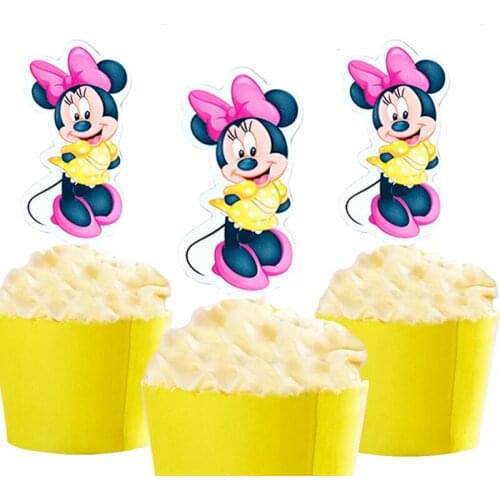50pcs Cute Minnie Mouse Mermaid Ariel Princess Winnie the Pooh Cartoon Paper Cake Topper Decor Birthday Wedding Party Supplies