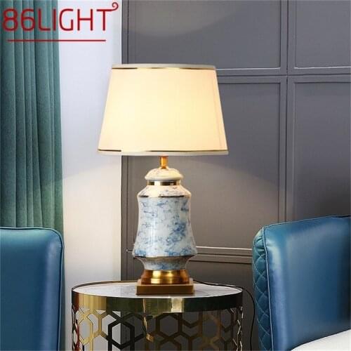 86LIGHT Ceramic Table Lamps Blue Brass Desk Light Modern Luxury Fabric Decorative for Home Living Room Dining Room Bedroom