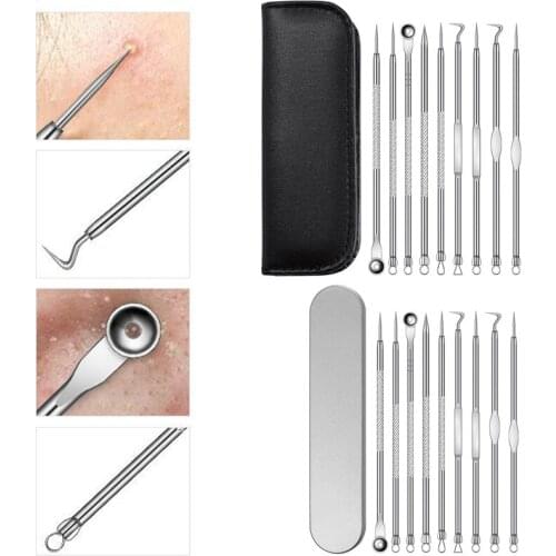 9pcs/set Blackhead Pimple Remover Tool Kit Tweezer Acne Removal Needles Blemish Black Head Extractor Skin Face Care Tools