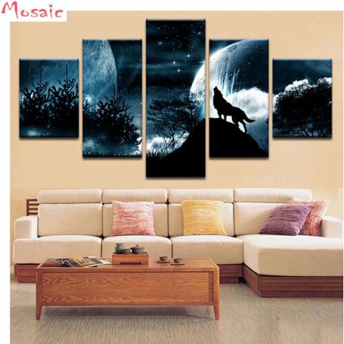 5pcs Diamond Painting Animal Wolf Cross Stitch Kit Diamond Embroidery Full square Picture of Rhinestones DIY 5D Diamond Mosaic