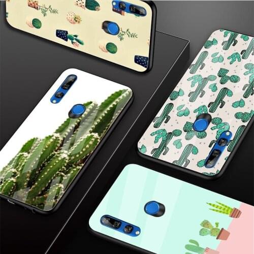 Cute Plant Cactus Tempered Glass Phone Case For Huawei honor 8X 9 10i 20i 20Lite 20Pro 30 Pro Cover Shell