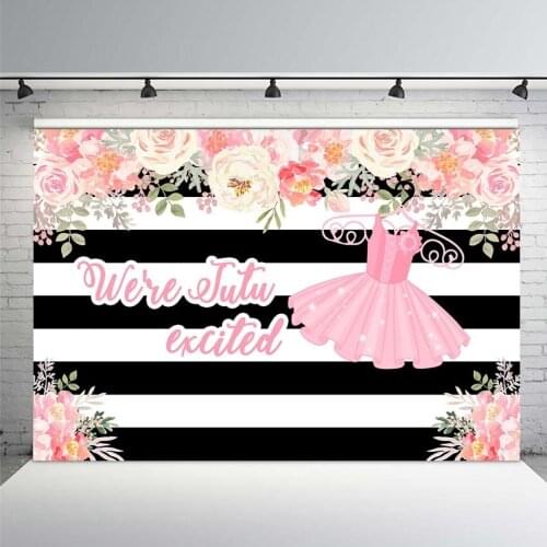 Birthday Newborn Photo Background Princess Dress Baby Party Banner Backdrop Flowers Stripes Tutu Ecxited Theme Style
