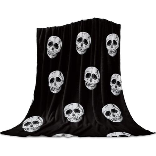 Halloween Skull Flannel Blanket for Sofa Microfiber Throw Bedspread Blanket Cover for Bed