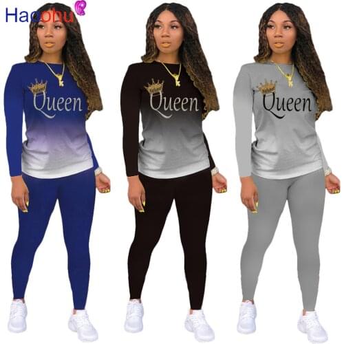 HAOOHU 2 Peice Set Women Matching Sets Queen Women Two Piece Outfits Pants Sets Conjunto De Mujer 2 Piezas Invierno Winter Set