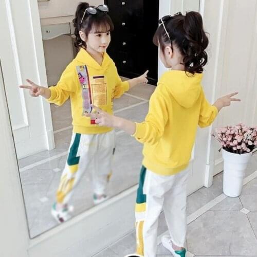 Girls' Sweater Suit Spring Autumn ChildrenS Clothing Long-Sleeved Hooded Top+ Casual Pants Sports Big Kids Clothes Sets 4-13Y