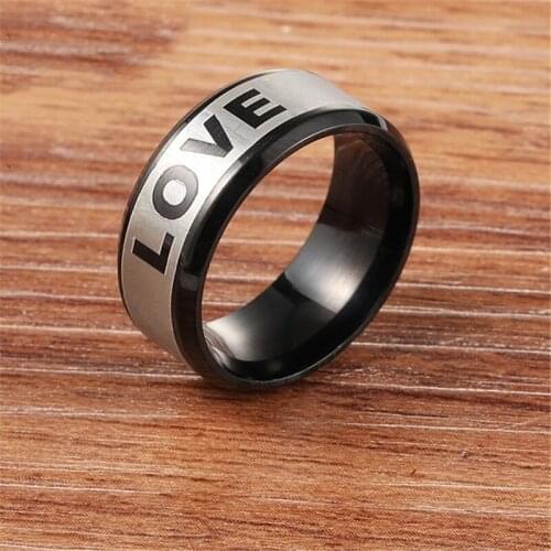 KSRA Simple Korean Version Of Popular Stainless Steel Ring Black Lettering LOVE Titanium Steel Ring For Women