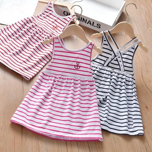 Baby girl summer sleevelss striped dress kids casual cute cross a-line dress