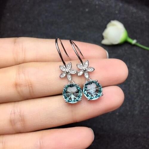 Fashion natural blue topaz drop earrings Natural gemstone earrings Elegance Lovely Flower 925 silver female girl gift jewelry