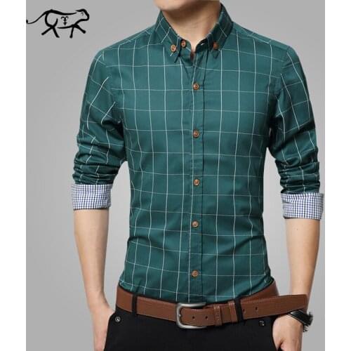 Spring New Long sleeve men shirts plus size M-5XL Cotton Plaid shirts male casual Fashion mens shirts slim fit striped shirt men