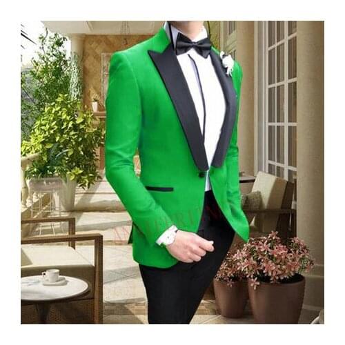 ANNIEBRITNEY Latest Green Suit Men 2Pcs Casual Formal Prom Wedding Suit for Groom Slim fit Tuxedo Business Blazer with Pants Set