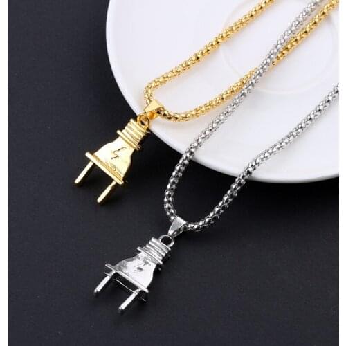 Hip-hop Plug Lightning Symbol Pendant Necklace Personality Punk Motorcycle Accessories For Man Charm Collar Cool Halloween Gifts