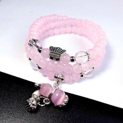 Madagascar Natural Rose Quartz Bracelet Gourd Pendant 6mm Women Gift Stretch Crystal Stretch Clear Round Beads Necklace AAAAA