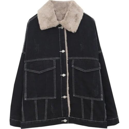 Casual Loose Winter Plus Velvet Denim Jackets Women Trend Bf Style Plus Size Black Jean Coats Streetwear Fashion Warm Outerwear