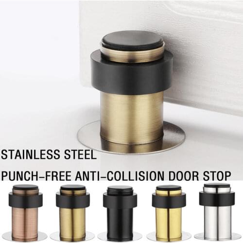 Rubber Anti-collision Door Stopper Stainless Steel Round Resistance Home Door Floor Wall Protector Door Catcher Stops