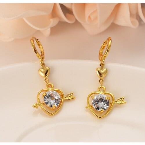 Gold Color Heart Earrings Women/Girl,Love Trendy rhinestone Jewelry for African/Arab/Middle Eastern wedding crystal best gift
