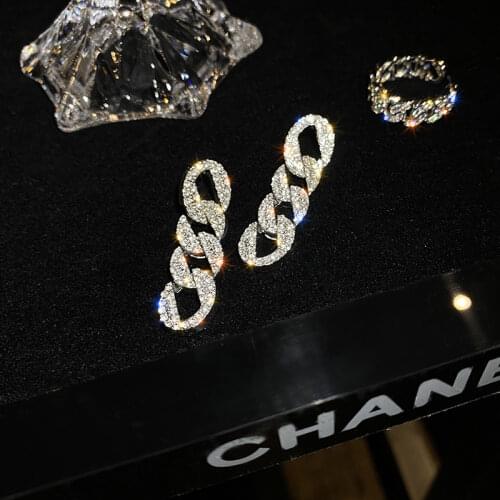 925 Silver Needle Long Rhinestone Earrings Korean Style Personalized Chain Ear Stud
