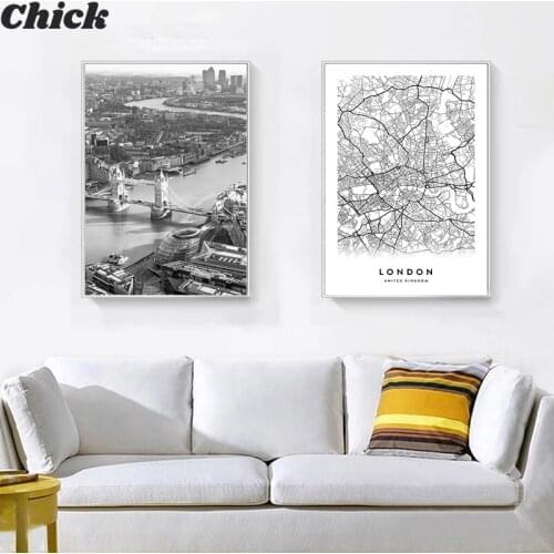 Modern New York London Paris City Map Art Pictures Black And White Posters And Prints On Living Room Walls Home Decor Painting