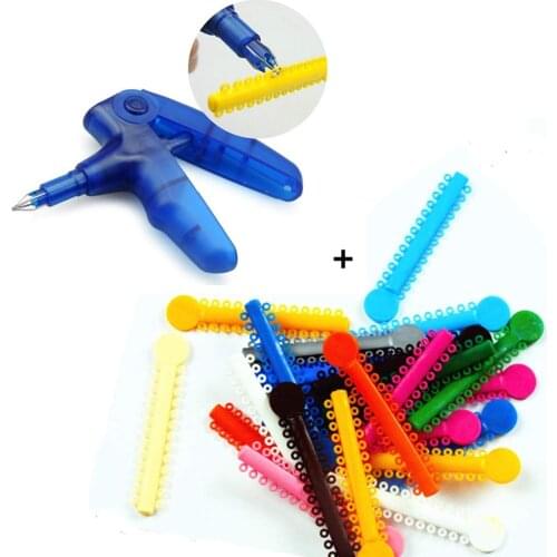 Dental Ligature Gun Dispenser Orthodontic+40pcs Ligature Ties Brace Multi-Color