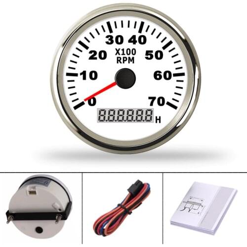 85mm Stainless Steel Boat Tachometer 0~7000 RPM REV Counter for Outboard Motor Boat Auto Tach Electric Motor Tachometer 9~32V
