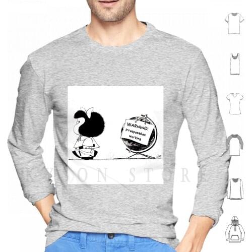 Mafalda World Hoodie Long Sleeve Mafalda Quino Comic Friends Friendship World Catastrophic Careful Dangerous Nature
