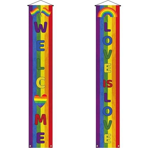 Pride Day Front Door Banner June Love is Love LGBT Rainbow Heart Gay Lesbian Porch Decoration Party Supplies Hot Selling