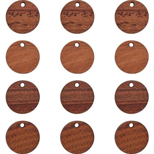 20pcs Vintage Natural Wood Charms Flat Round Saddle Brown Wooden Pendants Bulk for Women Jewelry Earrings Making 14x2.5mm