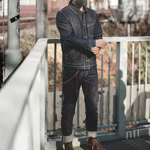 Toolkit Vintage Wide Leg Denim Pants Amekaji American Retro Heavy Weight Straight Spring Black Oversize Workwear Jeans Man