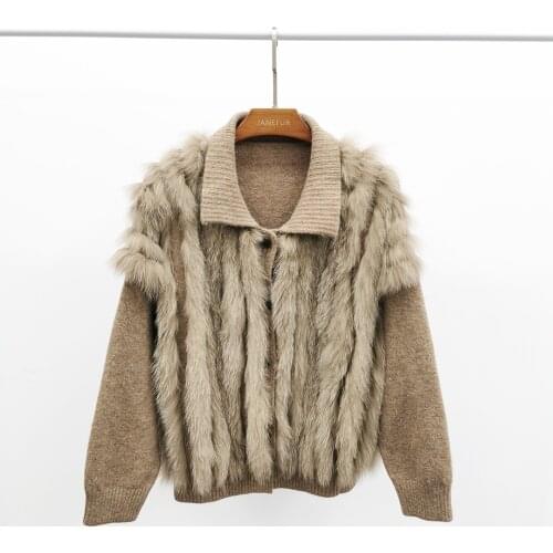 Long Sleeve Fox Fur Trim Knitted Sweaters Coat Casual Wool Cardigan with Fur Elegant Women Fashion Style Clothing