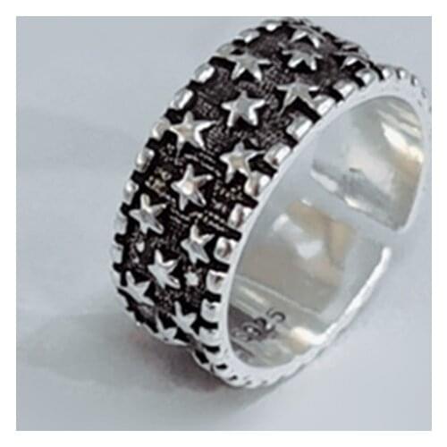 Yungqi Gothic Vintage Metallic Style Finger Rings Star Pattern Antique Daily Wear Women Rings Retro Geometric Adjustable Jewelry