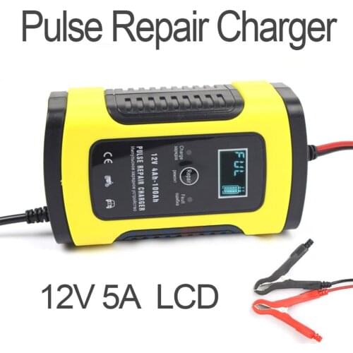 12V 5A Car Battery Charger Motorcycle Car Pulse Repair Charger with LCD Display Fits for most battery types US/EU/UK Plug