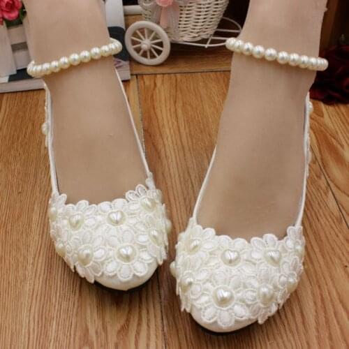 Plus size 41 42 ivory lace wedding shoes woman HS012 ankle beading elastic straps low med high heels handmade bridal shoes