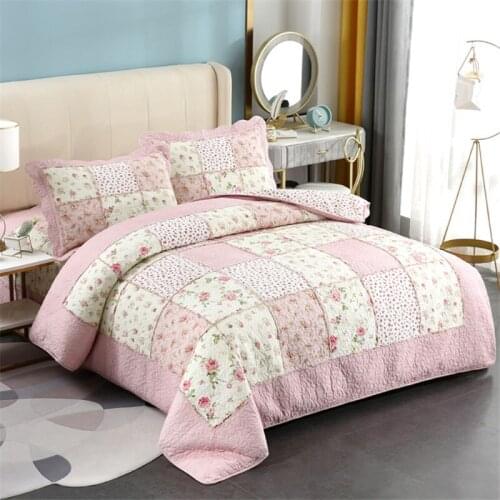 Cotton Quilted Bedspread Set 3Pieces Floral Printed King Patchwork Coverlet Summer Duver Quilt Blanket Cubrecam Bed Cover Colcha