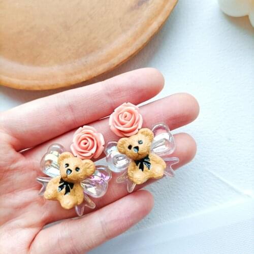 ZiccoWon Korean Funny Bear Stud Earrings For Women Cute Bow Bear Statement Dainty Earring Fashion Jewelry 2021 Brincos Jewelry