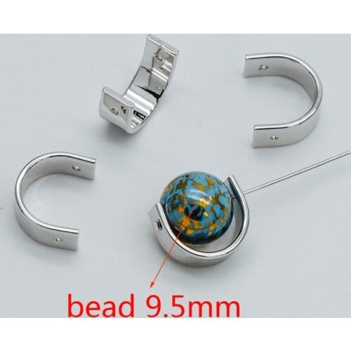 10pcs Silver Round Bead Frame Charms, Real Rhodium Plated Brass Half Ring Connectors, Fit 9-10mm Beads (GB-451)