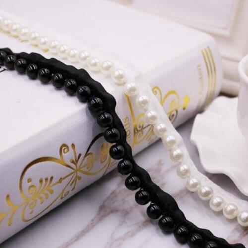 10Yards/lot White Black Pearl Trim Beaded Lace Ribbon Dentelle Applique Sewing Accessories Crafts For Clothes Wedding Dress