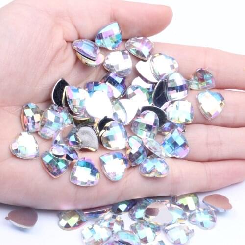 12mm 30/200pcs Acrylic Rhinestone Heart-Shape Flatback Earth Faceted Many Colors Choose Strass High Shine Nail Art Decorations