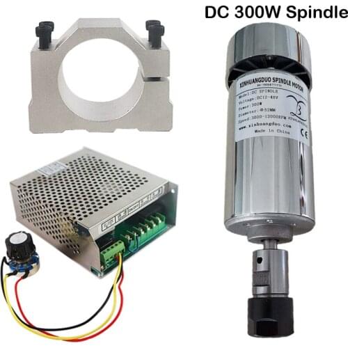 300W DC Spindle Motor 12-48vdc CNC 52MM Clamp and Power Supply with Speed Governor for DIY PCB Milling Machine