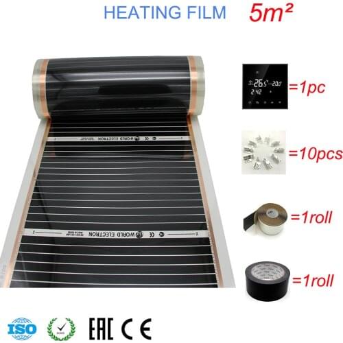 5 Square Meters Infrared Carbon Underfloor Heating Foils with Thermostat, Clamp, Insulation Daub