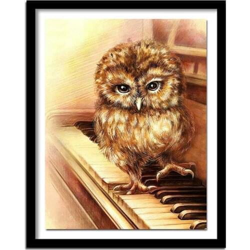 5D DIY diamond embroidery owl on the piano diamond painting Cross Stitch full square Rhinestone home decoration