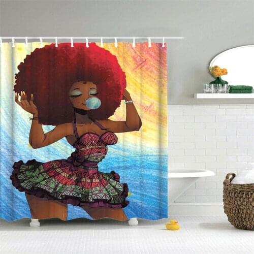 Dafield African American Shower Curtain Black Women Polyester Fabric Bath Home Decoration Afro With Hooks